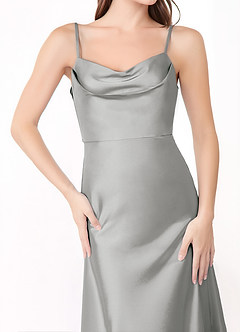 Azazie Alaija Abiti da Damigella Abito Sirena in Raso Elasticizzato Spacco Laterale Argento image5