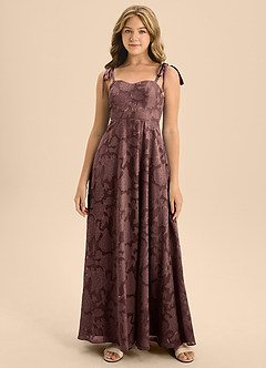 Azazie Rosey Junior Espresso A-Line Sweetheart Neckline Floral Burnout Dress image4