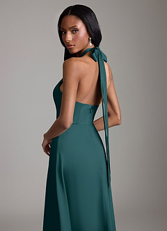 Azazie Tracie Bridesmaid Dresses Pine A-Line Side Slit Stretch Satin Dress image6
