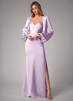 Azazie Sonata Bridesmaid Dresses Frosted Lilac Sheath Long Sleeve Stretch Satin Convertible Dress image1