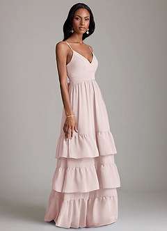 Azazie Nathalia 신부 들러리 드레스 A라인 셔링 쉬폰 바닥 길이 드레스 image6