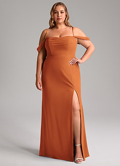 Azazie Saige Bridesmaid Dresses Cinnamon A-Line Off the Shoulder Chiffon Convertible Dress image13