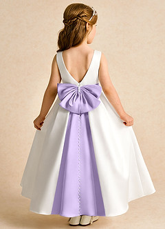 Azazie Cherry Flower Girl Dresses Ivory Lilac Ball-Gown Pleated Matte Satin Dress image1