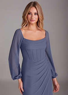 Azazie Charissa Bridesmaid Dresses Stormy Sheath Long Sleeve Chiffon Dress image7