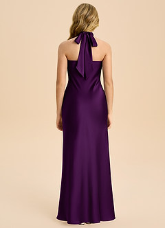 Azazie Chickie Junior Vestido de Uva de Satén Elástico de Corte Recto con Plisado image2