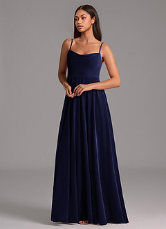 Azazie Elle Bridesmaid Dresses Dark Navy A-Line with Pockets Velvet Dress image5