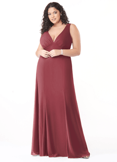 Azazie Christiana Jurken voor bruidsmeisjes Jurk van Chiffon met A-Lijn V-hals Gevouwen Merlot image7