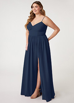 Azazie Zeya Bridesmaid Dresses Dark Navy A-Line V-Neck Pleated Chiffon Dress image8
