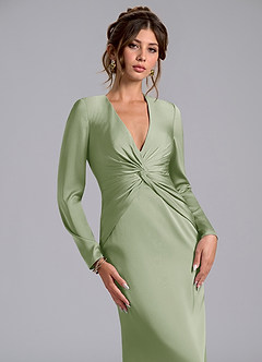 Azazie Valerie Bridesmaid Dresses Dusty Sage Mermaid Long Sleeve Stretch Satin Dress image5