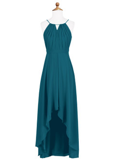 Azazie Oaklynn Junior Vestido de Azul Tinta de Gasa de Corte En A con Plisado image6