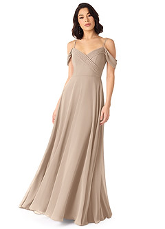 Azazie Tancie Bridesmaid Dresses Taupe A-Line Off the Shoulder Chiffon Convertible Dress image1