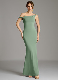 Azazie Shantal Bridesmaid Dresses Matcha Mermaid Off the Shoulder Premium Stretch Jersey Dress image4