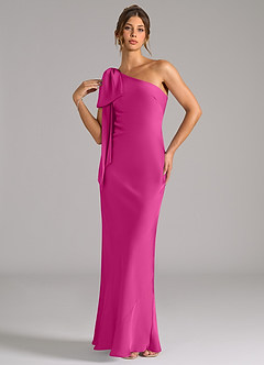 Azazie Capri Brautjungfernkleider Meerjungfrau-Linie One-Shoulder Stretch-Satin Kleid Fuchsia image3