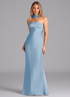 Azazie Lusinda Bridesmaid Dresses Powder Blue Mermaid Strapless Stretch Satin Dress image4