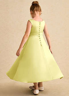 Azazie Eve Flower Girl Dresses Lemon Sorbet A-Line Pleated Matte Satin Dress image5