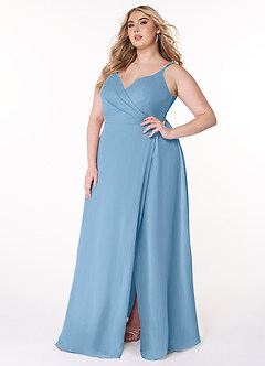 Azazie Lennon Bridesmaid Dresses Steel Blue A-Line Lace Chiffon Dress image10