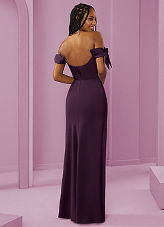 Barbie ♥ Azazie Bridesmaid Dresses Plum Sheath Off the Shoulder Stretch Satin Convertible Dress image13