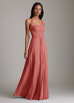 Azazie Clarisa 신부 들러리 드레스 A라인 주름진 쉬폰 바닥 길이 드레스 image1