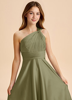 Azazie Charlize Junior Pistachio A-Line Pleated Stretch Satin Dress image6