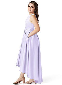 Azazie Inaya A-Line Matte Satin Asymmetrical Junior Bridesmaid Dress with Belt image3