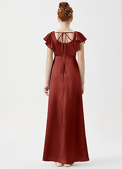 Azazie Bondi Junior Terracotta A-Line Side Slit Metallic Satin Dress image2