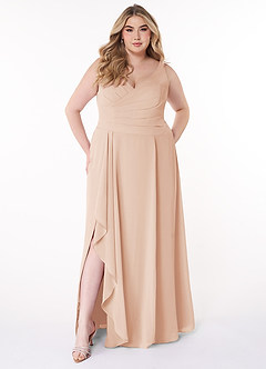 Azazie Kori Robes de demoiselle d'honneur Robe Trapèze en Mousseline de soie Plissée Rose Perle image6