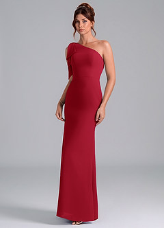 Azazie Rinna Jurken voor bruidsmeisjes Jurk van Chiffon met Zeemeermin One-Shoulder Scharlaken image3