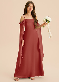 Azazie Moana Junior Vestido de Terracota de Gasa de Corte en A con Plisado image6