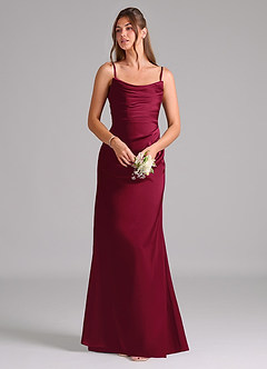 Azazie Lucille Robes de demoiselle d'honneur Robe Sirène Convertible en Satin extensible Sans bretelle Bourgogne image7