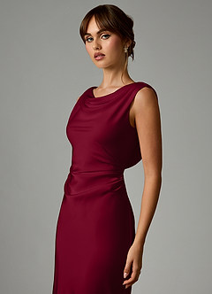 Azazie Kieryn Robes de demoiselle d'honneur Robe Sirène en Satin extensible Plissée Bourgogne image6