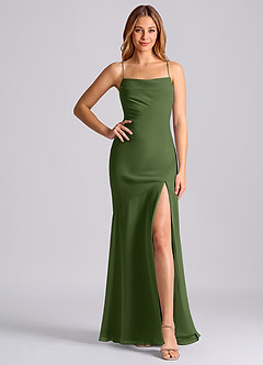 Azazie Grata 신부 들러리 드레스 인어 주름진 쉬폰 바닥 길이 드레스 image6