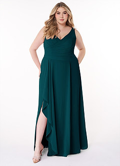 Azazie Kori Abiti da Damigella Abito A-Line in Chiffon Plissettato Pino image6