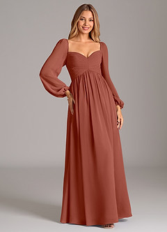 Azazie Alia Bridesmaid Dresses Auburn A-Line Long Sleeve Chiffon Dress image5