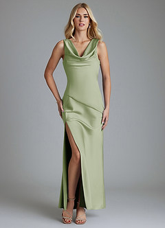 Azazie Adelyn Final Sale Dusty Sage Mermaid Pleated Stretch Satin Dress image1