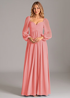 Azazie Bailee Jurken voor bruidsmeisjes Jurk van Chiffon met A-Lijn Lange mouw Koraal image6