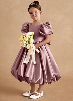 Azazie Jellybean Blumenmädchenkleider Ballkleid Gestreift Matte Satin Kleid Altrosa image1