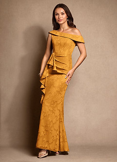 Azazie Hamptons Mother of the Bride Dresses Butterscotch A-Line Pleated Floral Burnout Dress image5