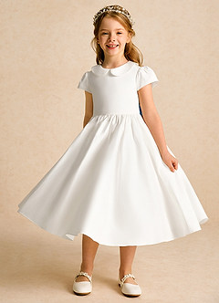 Azazie Deary Flower Girl Dresses Ivory Bermuda A-Line Bow Cotton Dress image6