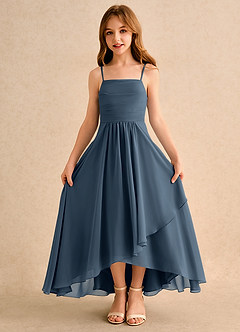 Azazie Twilight Dance Girls Formal Blumenmädchenkleider A-Linie Plissee Chiffon Kleid Neptunblau image6