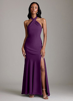 Azazie Lorena Vestidos de damas de honor Vestido de Uva de Gasa de Corte Sirena con Plisado image1