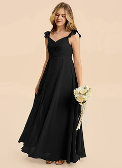 Azazie Dory Junior Black A-Line Ruched Chiffon Dress image4