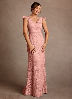 Azazie Carlsbad Mother of the Bride Dresses Rosette A-Line Pleated Lace Dress image4