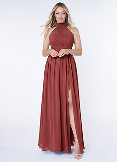 Azazie Iman Bridesmaid Dresses Terracotta A-Line A-Line Ruched Chiffon Dress image1
