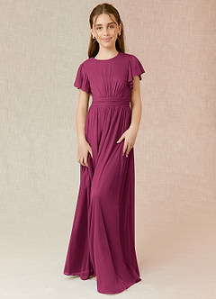 Azazie Mosley Junior Mulberry A-Line Ruched Mesh Dress image1