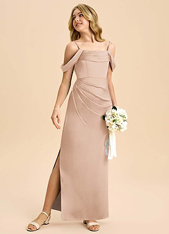 Azazie Saige Junior Robe Fourreau en Satin extensible Épaule décolletée Rose Perle image5