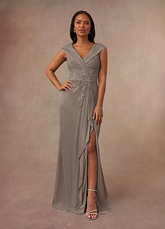 Azazie Calathea Mother of the Bride Dresses Taupe A-Line Lace Dress image1