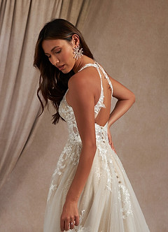 Azazie Dysis Wedding Dresses Diamond White Nude A-Line Halter Sequins Tulle Dress image5