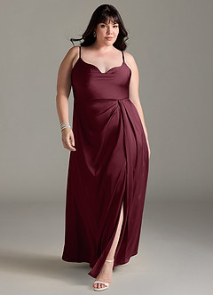 Azazie Brielle Bridesmaid Dresses Cabernet A-Line Cowl Spaghetti Straps Stretch Satin Dress image8