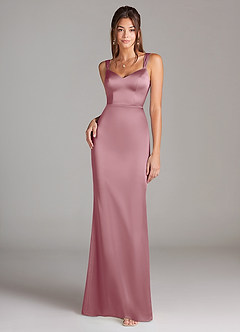 Azazie Denice Bridesmaid Dresses Vintage Mauve Sheath Pleated Stretch Satin Dress image5