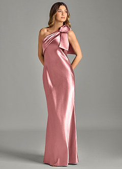 Azazie Yuanna Brudtärnklänningar Klä av Sjöjungfru i Metallisk satin Ena axeln Rosett image1